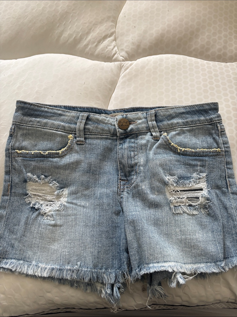 Girls Vintage Havana Light Blue Distressed Denim Shorts